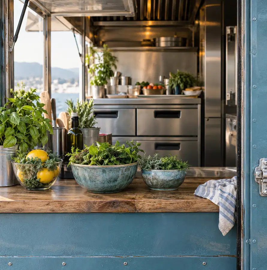 Illustration of mobile food businesses equipment and workspace